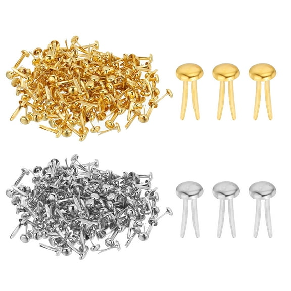 1000 PCS Mini Brads, 4.5 x 8 mm Brass Paper Fasteners for Crafts, Gold/Silver