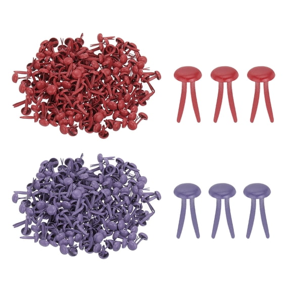 1000 PCS Mini Brads, 4.5 x 8 mm Brass Paper Fasteners for Crafts, Red/Purple