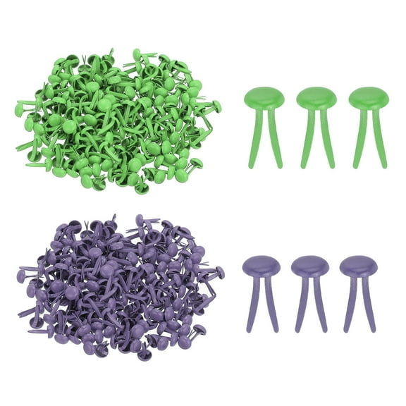 1000 PCS Mini Brads, 5 x 9 mm Brass Paper Fasteners for Crafts, Green/Purple