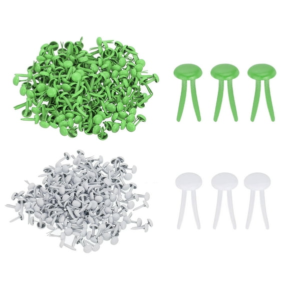 1000 PCS Mini Brads, 5 x 9 mm Brass Paper Fasteners for Crafts, White/Green