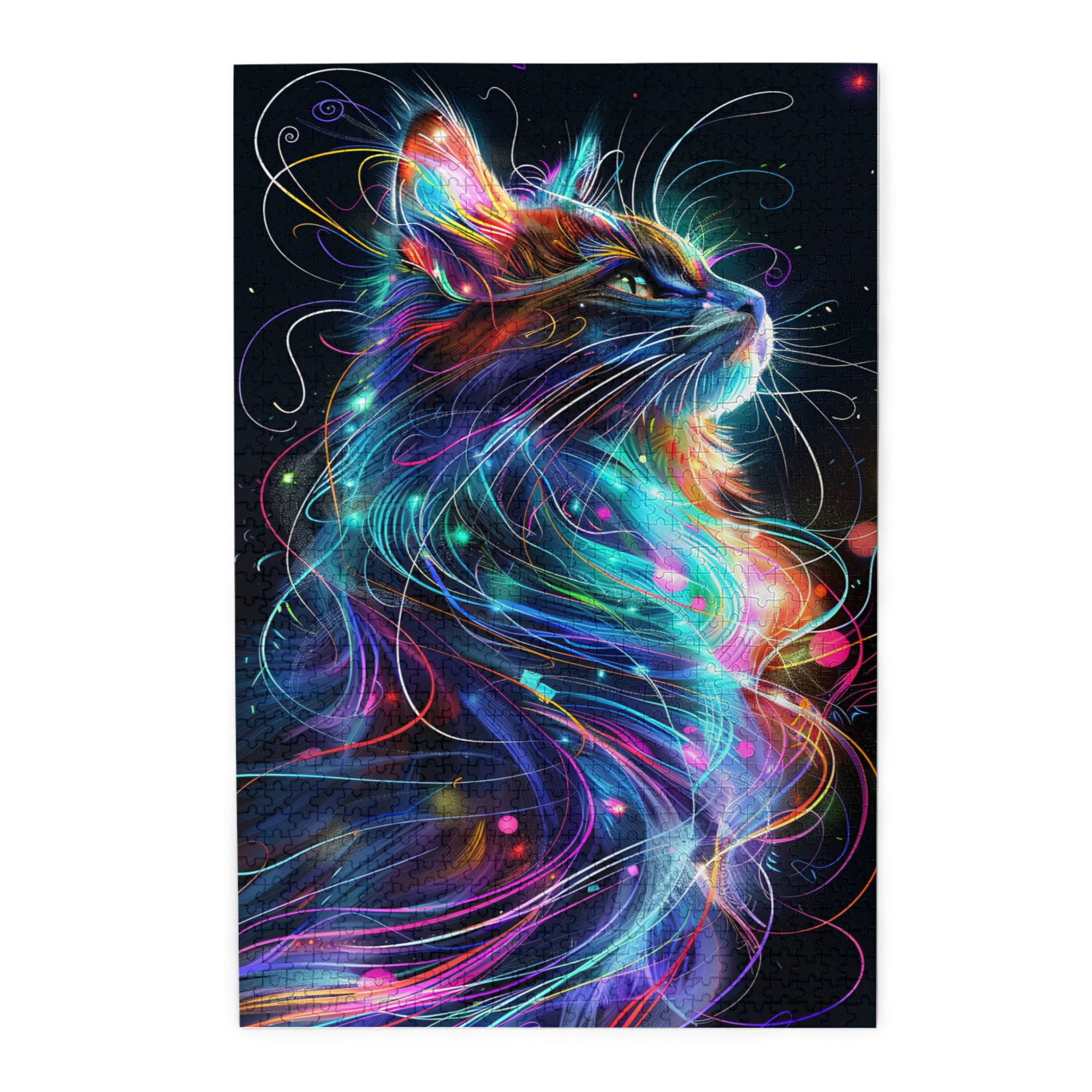 1000 PCS Modern Style Colorful Cat - 1000 Piece Animal Wooden Jigsaw Puzzles,Unique And Beautiful Design,Depicting A Colorful Cat With Vibrant Artistic Illustrations As Its Characteristic Feature