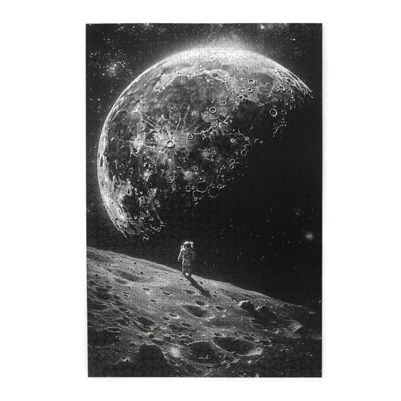 1000 PCS Moon And Astronauts 1000 Piece Puzzle For Adults,Challenging Brain Exercise,Unique And Beautiful Design,Modern Style Astronauts Showcase The Charm Of Outer Space,Funny Wooden Puzzle Game