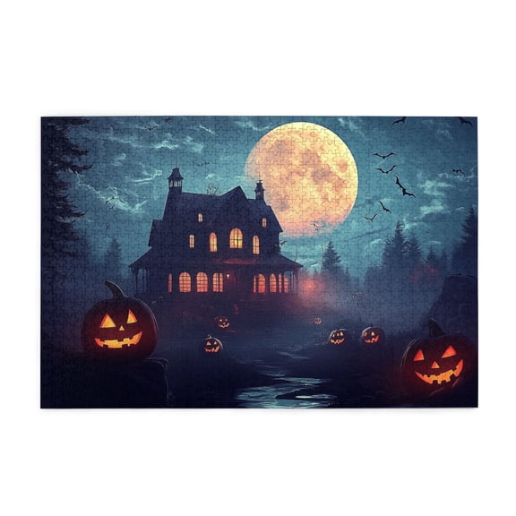 1000 PCS Moon Night Terror Villa 1000 piece puzzle for adults,Challenging Brain Exercise,Relax and enjoy the fun of solving puzzles,Funny Holiday decor,Create a festive atmosphere,Wooden Puzzle