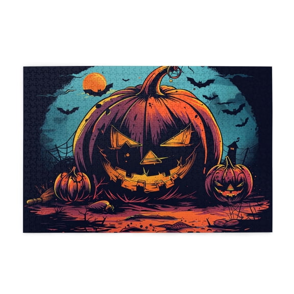 1000 PCS Moonlit Pumpkin Head Jigsaw Wooden Puzzles 1000 Pieces,Challenging Brain Exercise,Classic Pumpkin Head Funny Puzzle,Impossible Hard Difficult Challenging Puzzles For Adults,For Puzzle Lovers