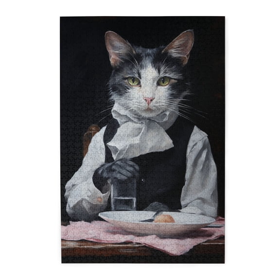 1000 PCS Mr.Cat'S Meal Time 1000 Pcs Jigsaw Puzzles For Adults,Brain Challenge,Wonderful Imagination,Funny Animal Wooden Puzzle For Home Wall Decor,Great For Relaxation And Display For Puzzle Lovers