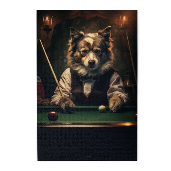 1000 PCS Mr.Dog'S Billiards Time - 1000 Piece Funny Jigsaw Puzzles,Unique Artwork For Animal,Great For Relaxation And Display For Puzzle Enthusiast,Challenging Brain Exercise,Chic Wooden Puzzle
