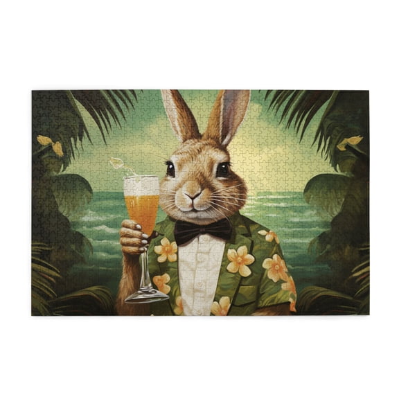 1000 PCS Mr.Rabbit'S Drink Time - 1000 Piece Funny Jigsaw Puzzle,Funny Artwork For Adults,Animal Enthusiasts' Charming Artworks,Creative Activity Hobbies For Adults,Wooden Puzzle