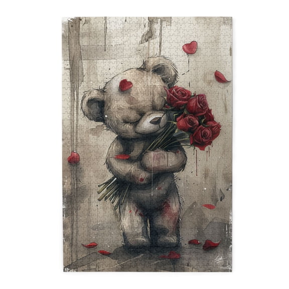 1000 PCS Muppet Bear Holding Roses - 1000 Piece Vibrant Jigsaw,Salute To Love,Wonderful Imagination,Enjoy The Puzzle Solving Process,Modern Art Wooden Puzzle Game,Creative Activity Hobbies For Adults