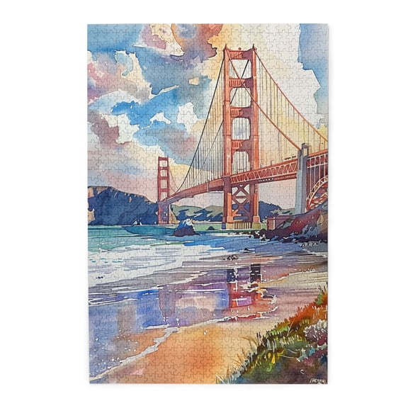1000 PCS Oil Painting Of The Golden Gate Bridge - 1000 Piece Charm Jigsaw Puzzles,Classic Landmark Architecture Oil Painting Puzzle As Home Decoration,Funny Wooden Puzzle Game,For Friends And Family