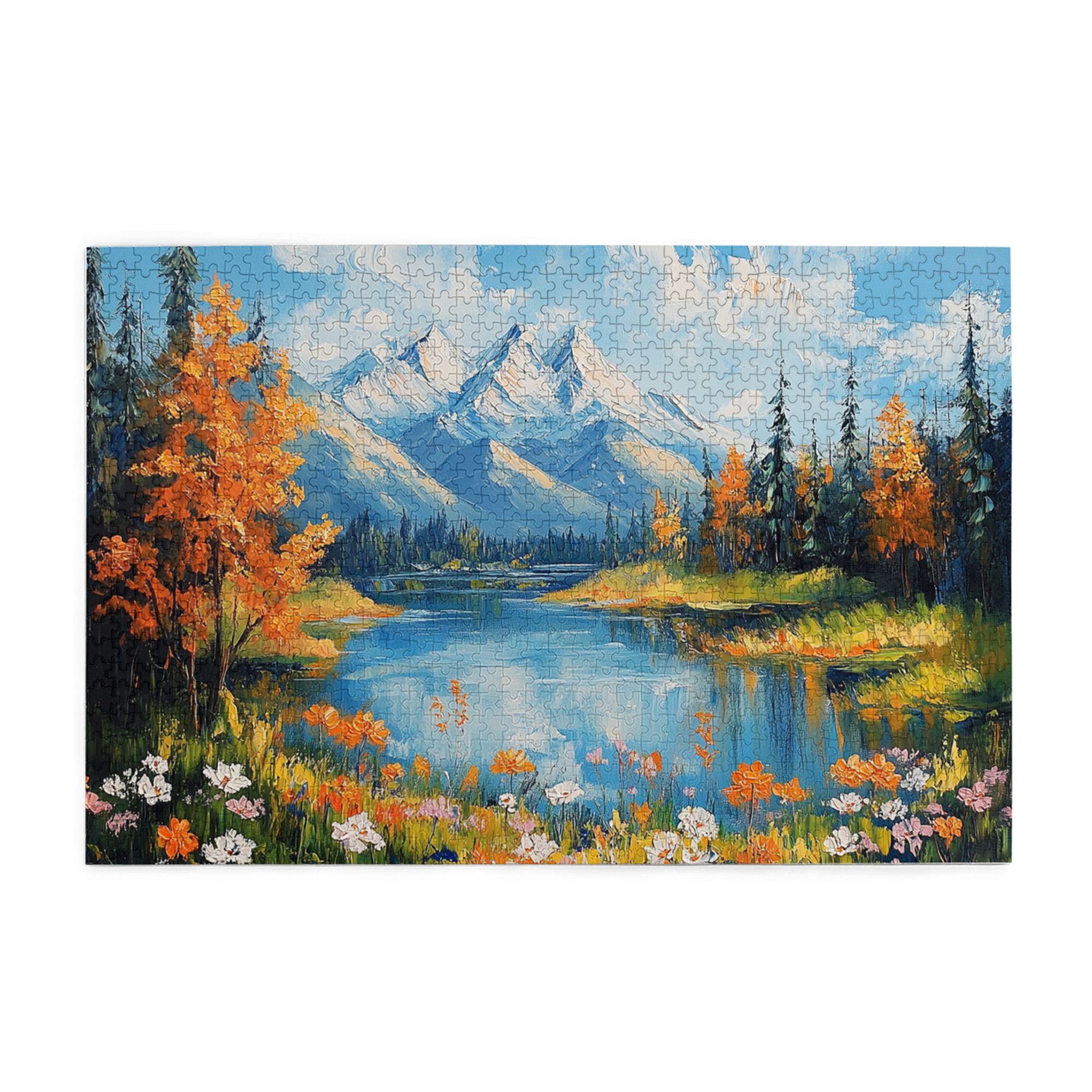 1000 PCS Oil Painting Style Lakeside Flowers 1000 Piece scenery jigsaw