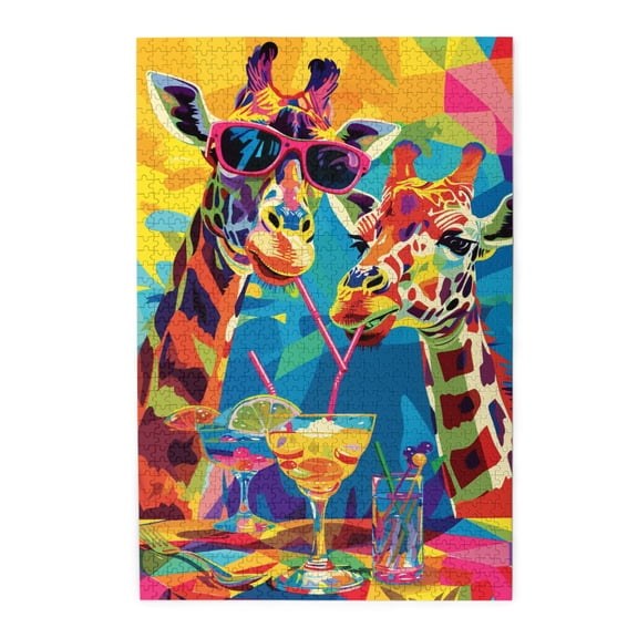 1000 PCS 1000 Piece Funny Animal Puzzle Cocktail Time Of Giraffes,Relax And Enjoy The Fun Of Solving Puzzles,Impossible Hard Difficult Challenging Puzzles For Adults,Classic Animal Wooden Puzzle