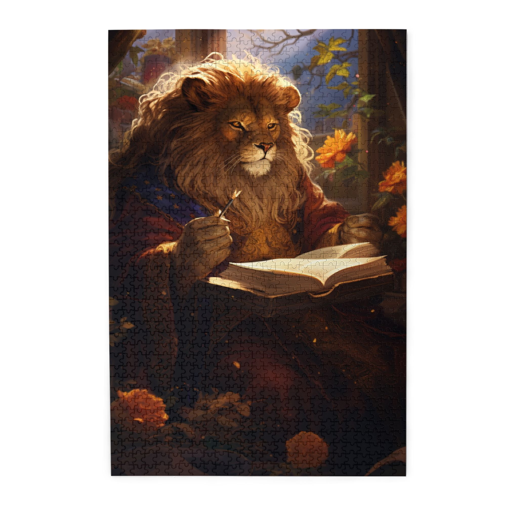 1000 PCS 1000 Piece Funny Animal Puzzles Lion'S Reading Time,Brain Challenge,Wonderful Imagination,Vintage Style Animal Wooden Jigsaw Puzzles,Great For Relaxation And Display For Puzzle Lovers