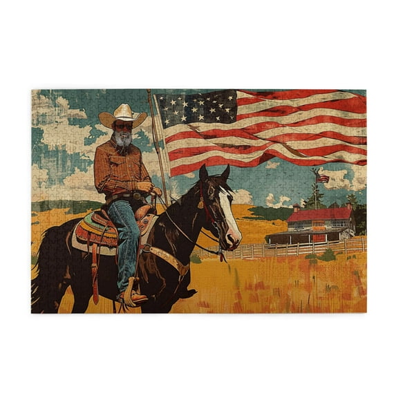 1000 PCS 1000 Piece Puzzle For Adults Cowboy & Usa Flag,Challenging Brain Exercise High Difficulty Puzzle,Classic Cowboy & Usa Flag Vintage Style Wooden Puzzle,Creative Activity Hobbies For Adults