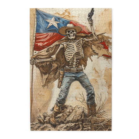 1000 PCS 1000 Piece Puzzle For Adults Patriotic Skeleton Cowboy,Brain Challenge,Creative Activity Hobbies For Adults,Fantastical Skeleton Cowboy Wooden Puzzle Game,Stress Relieving Pleasure
