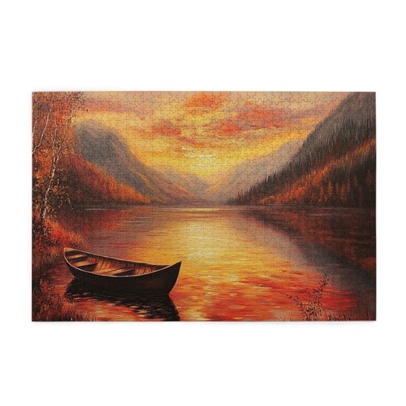 1000 PCS 1000 Piece Puzzle For Adults Sunset Lake Boat,Unique Artwork For Adults,Retro Art Wooden Jigsaw Puzzles,Family Leisure,Stress Relief And Entertainment,Brain Challenge