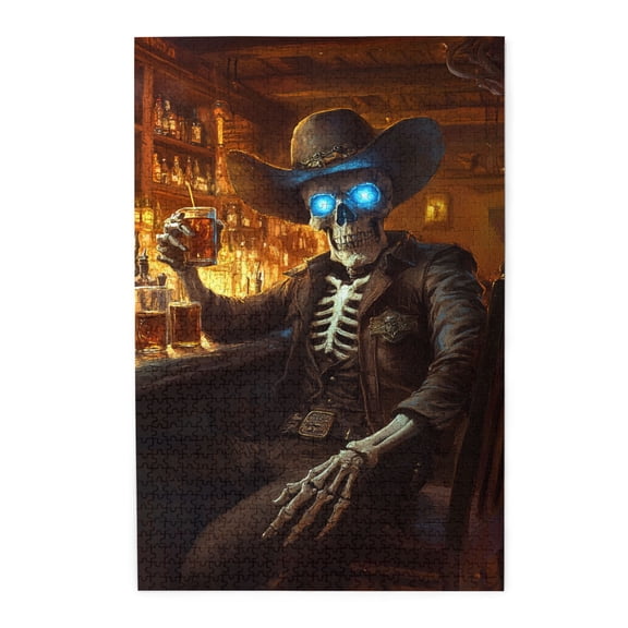 1000 PCS 1000 Piece Puzzle For Adults Tavern Skeleton Cowboy,Brain Challenge,Wonderful Imagination,Enchanting Skeleton Cowboy Funny Wooden Puzzle Game,Gift For Adults,Unique And Beautiful Design