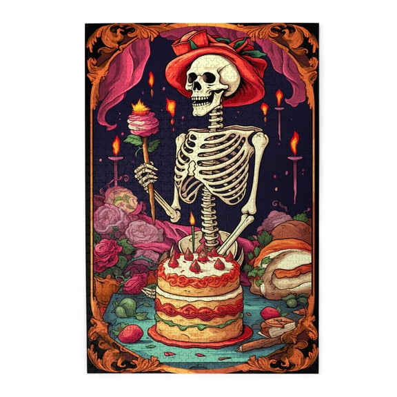 1000 PCS 1000 Piece Vibrant Jigsaw Puzzle Skeleton'S Birthday,Wonderful Imagination,Unique Wooden Puzzle,Feature By Beautiful And Colorful Illustrations Depicting The Birthday Of A Skeleton Person