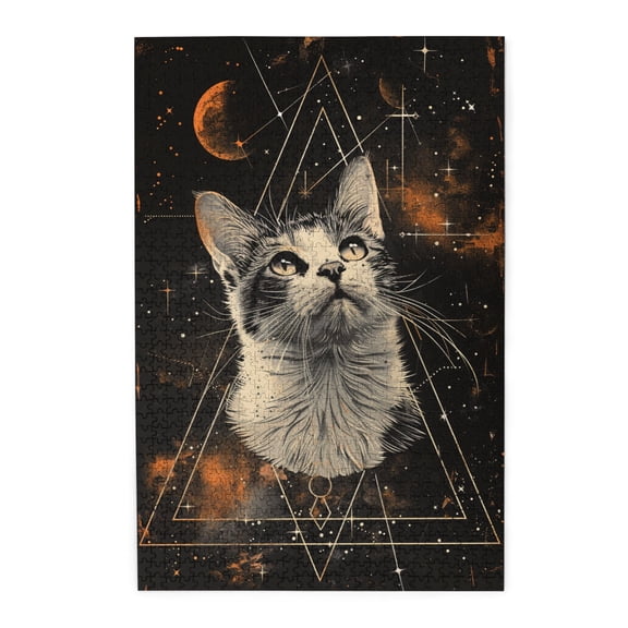 1000 PCS 1000 Piece Vibrant Wooden Jigsaw Puzzle Cats & Universe,Whimsy Jigsaw Pieces,Funny Cats & Universe Modern Art Wood Puzzle,Gifts for Friends and Family,Creative Activity Hobbies for Adults