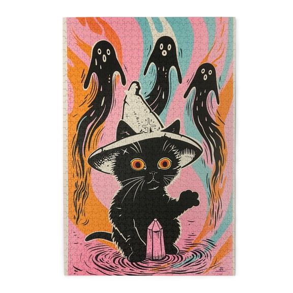 1000 PCS 1000 Piece Wooden Puzzles Black Cat Playing,Challenging Brain Exercise,Unique Artwork for Adults,Funny Black Cat Playing Modern Art Puzzle 1000 Piece,Creative Activity Hobbies for Adults