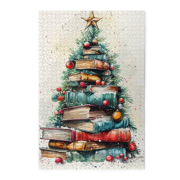 1000 PCS 1000 Piece Wooden Puzzles Christmas Tree & Book,Unique Artwork for Adults,Challenging Brain Exercise,Enchanting Christmas Tree & Book Wood Puzzle 1000 Piece,Funny Gift for Puzzle Enthusiast