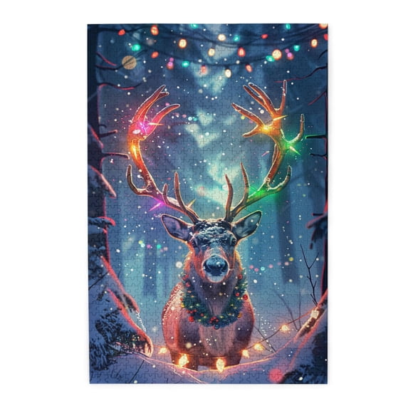 1000 PCS 1000 Piece Wooden Puzzles Reindeer in the forest,Stunningly Vibrant Colors,Stunning Artwork of Adults,beauty Reindeer in the forest High difficulty puzzle 1000 Piece,Stress relieving puzzle