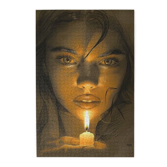 1000 PCS 1000 Piece Wooden Puzzles Women Who Hold Onto Hope,Unique And Beautiful Design,Funny Artwork For Adults,Characterized By Unique And Beautiful Illustrations Depicting A Woman Holding A Candle