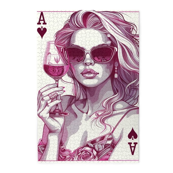 1000 PCS Poker Red Wine Women - 1000 Piece Funny Jigsaw Puzzles,Unique Artwork For Adults,Relax And Enjoy The Fun Of Solving Puzzle,Classic Adults Wooden Puzzle,Creative Activity Hobbies For Adults