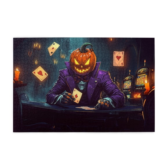 1000 PCS Pumpkin Head Poker Players Puzzles For Adults 1000 Pieces,Creative Activity Hobbies For Adults,Modern Art Pumpkin Head Poker Players Whimsical Wooden Jigsaw Pieces,Stress Relieving Pleasure