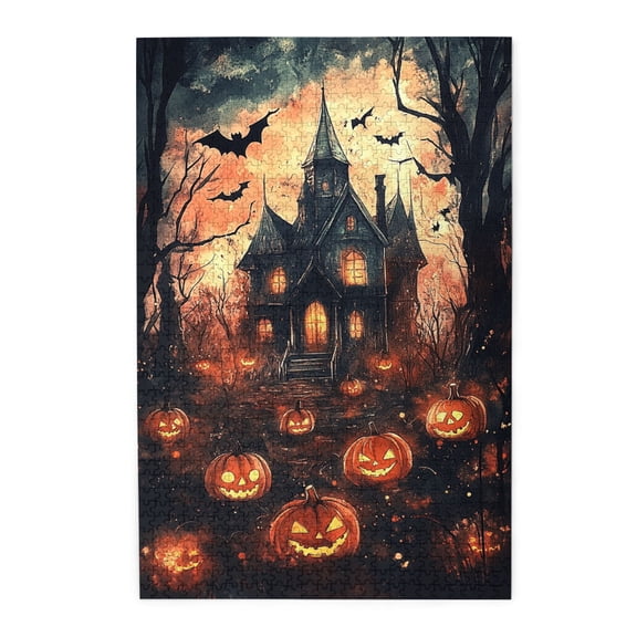 1000 PCS Pumpkin Lantern Retro Villa puzzles for adults 1000 piece,Brain Challenge,Characterized by vivid and bold illustrations, describe a villa surrounded by pumpkin lanterns,Wonderful imagination