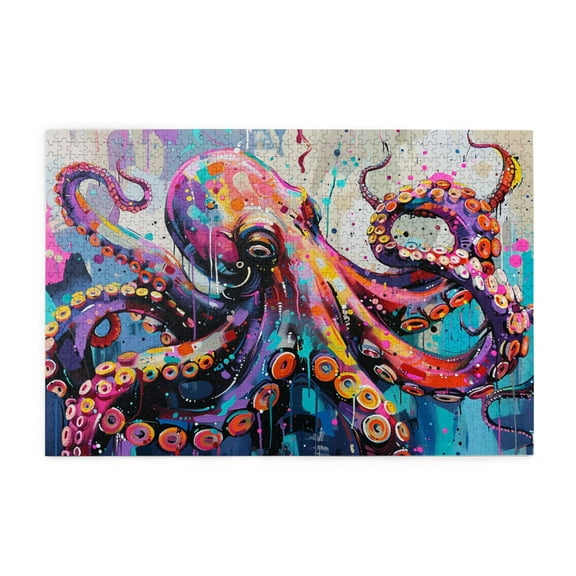 1000 PCS Puzzles For Adults 1000 Pieces Squid Graffiti,Creative Activity Hobbies For Adults,Fun Gift For Puzzle Enthusiast,Vibrant Squid Graffiti Modern Style Wooden Puzzle,Challenging Brain Exercise