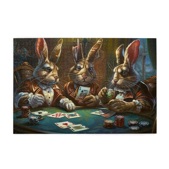 1000 PCS Rabbit'S Poker Time 1000 Piece Wooden Puzzle For Adults,Modern Art Rabbit'S Poker Time High Difficulty Puzzle,1000 Piece Jigsaw Puzzle For Adults Challenging Puzzle Perfect For Game Nights
