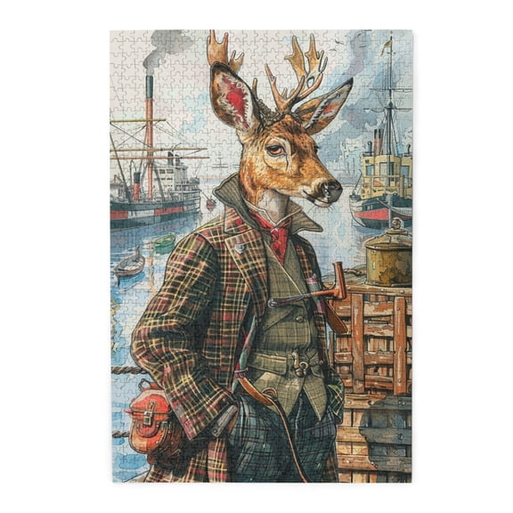 1000 PCS Retro Detective Deer - 1000 Pcs Jigsaw Puzzles For Adults,Enjoy The Puzzle Solving Process,Steam Age Style Animal Wooden Puzzle,Home Wall Decor,Unique And Beautiful Design