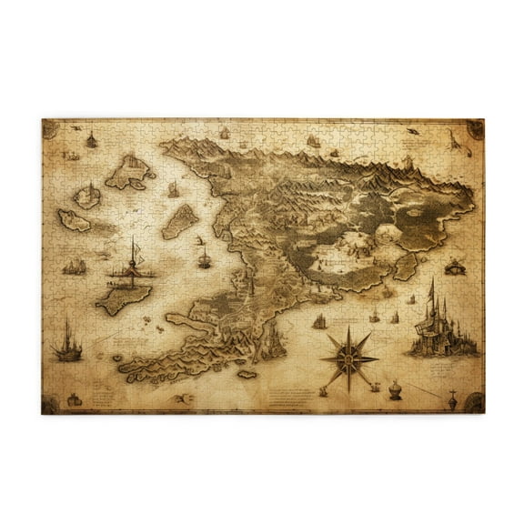 1000 PCS Retro Fantasy World Map 1000 Piece Jigsaw Puzzles,Funny Artwork For Adults,Wonderful Imagination,Enjoy The Puzzle Solving Process,Fun Vintage Wooden Puzzle As Home Decor