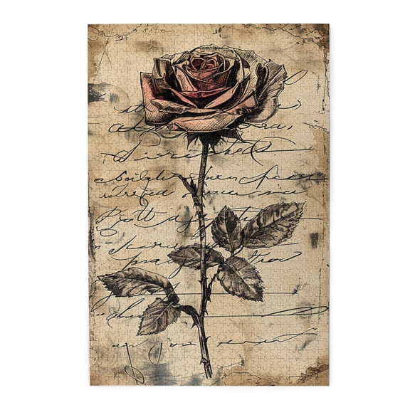1000 PCS Retro Manuscripts and Roses 1000 piece puzzle for adults,Unique and Beautiful Design,Brain Challenge,Classic Flower Rose Vintage Style Wooden jigsaw,Creative Activity Hobbies for Adults