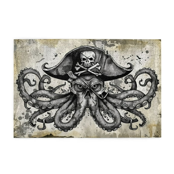 1000 PCS Retro Pirate Squid Wooden Puzzles For Adults 1000 Pieces,Challenging Brain Exercise,Unique Artwork For Adults,Modern Style Pirate Squid Puzzle,Impossible Hard Difficult Challenging Puzzles