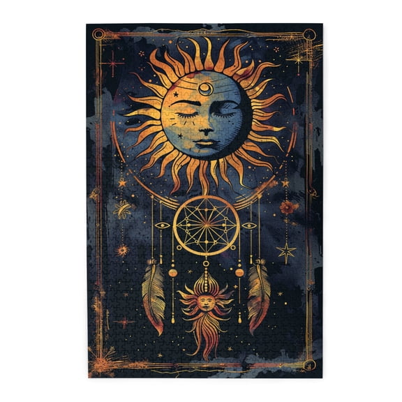 1000 PCS Retro Starry Sky Sun Totem 1000 Piece Wooden Puzzle For Adults,Wonderful Imagination,Enjoy The Puzzle Solving Process,Featuring Unique And Retro Illustrations,Depict A Beautiful Sun Totem