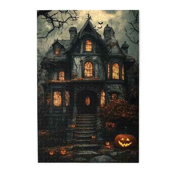 1000 PCS Retro horror villa - 1000 piece Wooden puzzle for adults,Brain Challenge,Featuring bold and unique illustrations it depicts a terrifying villa,Stress relieving pleasure,Wonderful imagination