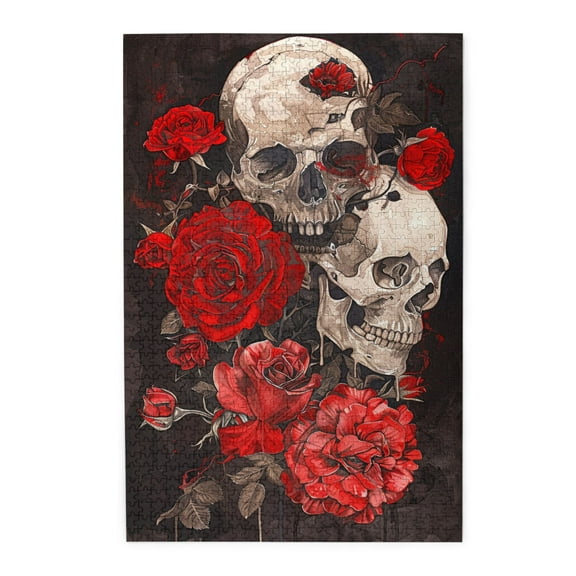 1000 PCS Rose Skull Wooden Puzzles For Adults 1000 Pieces,Commemorating Love,Challenging Brain Exercise,Characterized By Bold And Unique Illustrations, Depicting A Skeleton Among A Flower Cluster