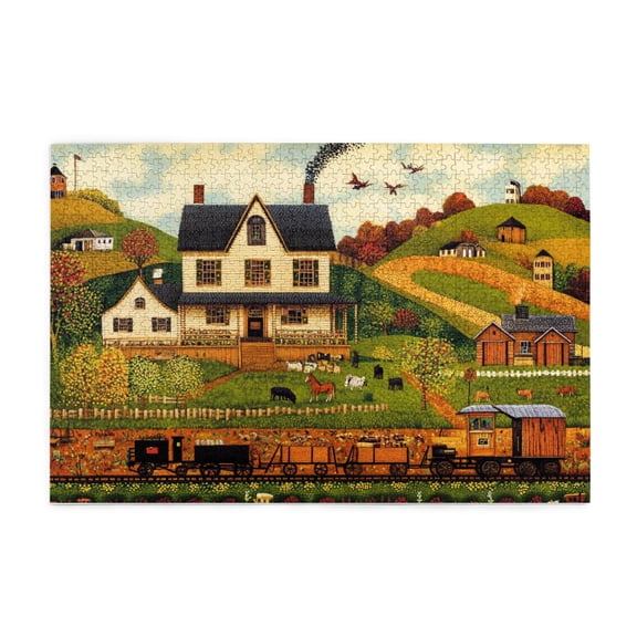 1000 PCS Rural Illustration Jigsaw Puzzles 1000 Pieces,Classic Rural Life Wooden Puzzle,Unique Artwork For Adults,Unique And Beautiful Design,Gift For Rustic Life Lovers,Funny Stress Relieving Puzzle