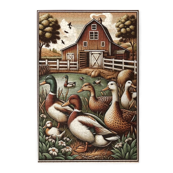 1000 PCS Rustic Farmhouse Duck 1000 Piece Vibrant Jigsaw Puzzle,Relax And Enjoy The Fun Of Solving Puzzles,Funny Farmhouse Animals,Adults Wooden Puzzles,Challenging Brain Exercise