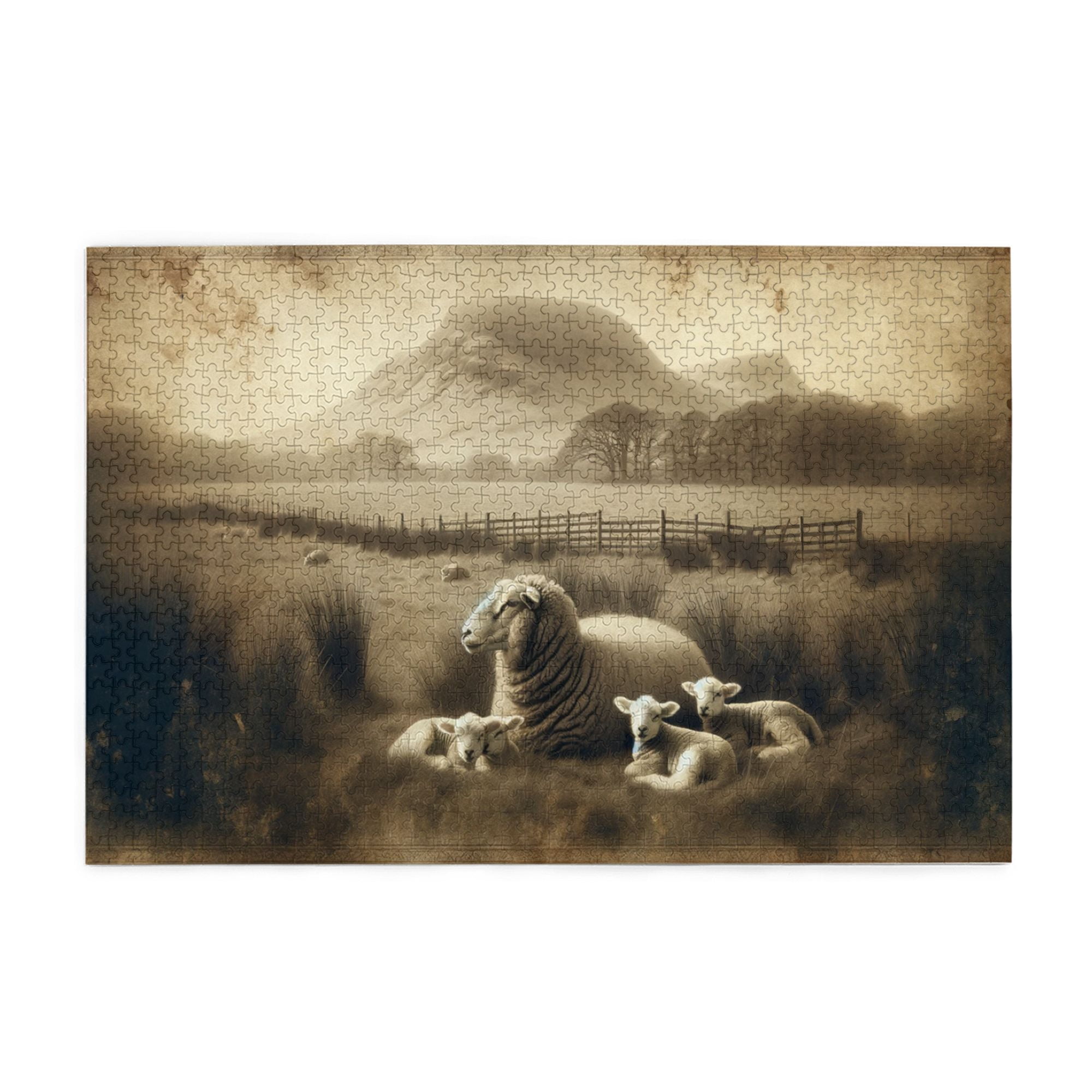 1000 PCS Rustic Serenity Sheep - 1000 Piece Animal Jigsaw Puzzles,Vintage Style Animal Wooden Puzzle As Home Wall Decor,Ideal For Relaxation And Family Fun,Adults Puzzle