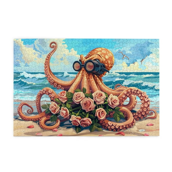 1000 PCS Sea Squid & Flower Jigsaw Puzzles 1000 Pieces,Classic Squid Modern Style Wooden Puzzle,Vibrant And Stunning Design,Gifts For Squid & Flower Enthusiast,Creative Activity Hobbies For Adults