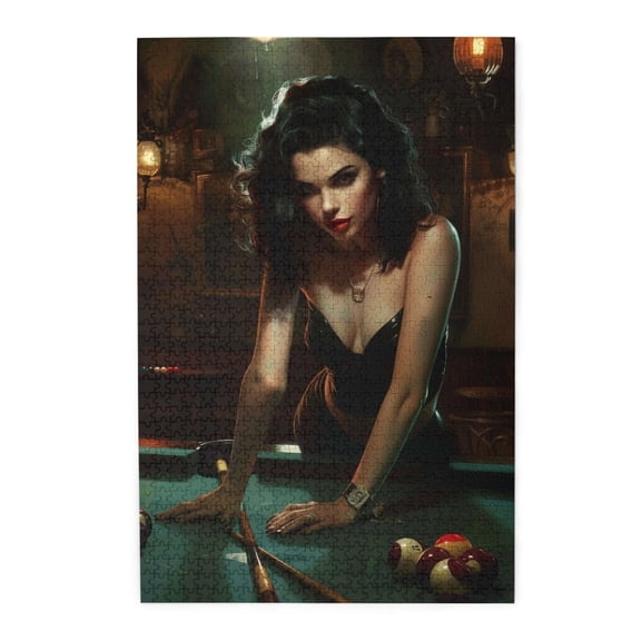 1000 PCS Sexy beauty by the billiards table Wooden Puzzles 1000 Piece,Unique Artwork for Adults,Enchanting billiards beauty by Wood Puzzle,Creative Activity Hobbies for Adults,Stress relieving puzzle