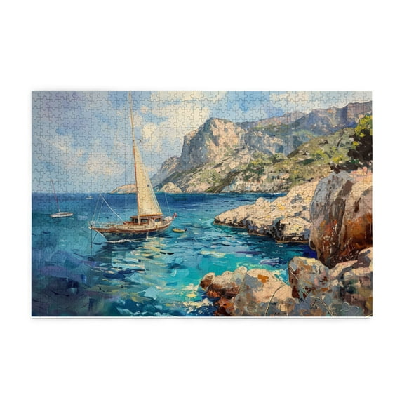 1000 PCS Shore sailboat puzzles for adults 1000 pieces,Stunningly Vibrant Colors,1000 Piece Jigsaw Puzzle for Adults Challenging Puzzle Perfect for Game Nights,Exquisite sailboat jigsaw Wooden puzzle