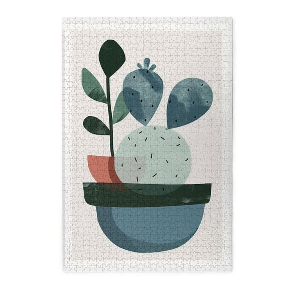 1000 PCS Simple Cactus Potted Plant 1000 Piece Wooden Puzzle Game,Unique And Beautiful Design,Featuring Interesting And Vibrant Illustrations,Depict A Cactus Potted Plant,Gift Suitable Family Friends