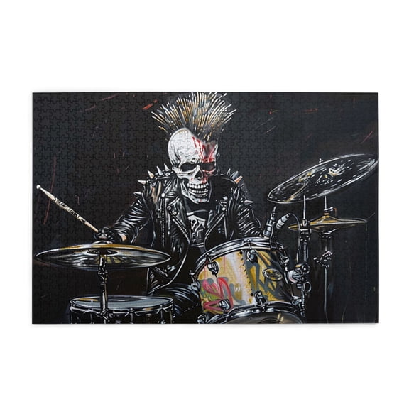 1000 PCS Skeleton Drummer 1000 Piece Wooden Puzzle For Adults,Funny Skeleton Drummer Wood Puzzle,Impossible Hard Difficult Challenging Puzzles For Adults,Gift For Music Lovers,Stress Relieving Puzzle
