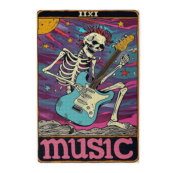 1000 PCS Skeleton Musician 1000 Piece Puzzle For Adults,Wonderful Imagination,Stress Relieving Pleasure,Characterized By Bold And Unique Illustrations, Depicting A Guitar Playing Skeleton,Wood Puzzle