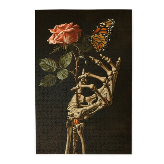 1000 PCS Skeleton Rose And Butterfly - 1000 Piece Whimsical Jigsaw Puzzle,Brain Challenge,Funny Artwork For Adults,Featuring Retro And Bold Illustrations, Depict A Rose Skull,Classic Wooden Puzzle