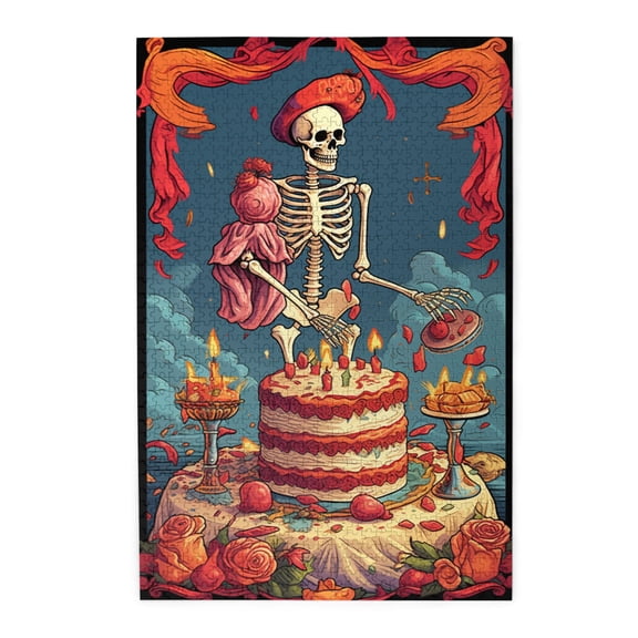 1000 PCS Skeleton'S Birthday Wooden Puzzles For Adults 1000 Pieces,Unique And Beautiful Design,Characterized By Bold And Beautiful Illustrations Depicting The Birthday Of A Skeleton Person