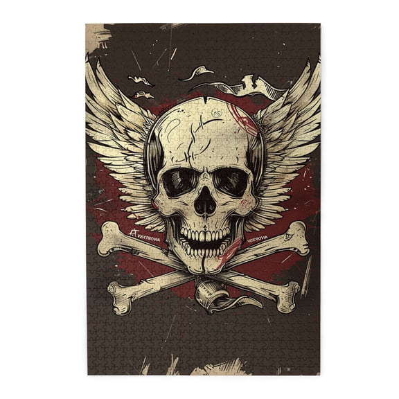 1000 PCS Skull Badge Wooden Puzzles For Adults 1000 Pieces,Wonderful Imagination,Brain Challenge,Unique Design Brings A Different Visual Experience,Great For Relaxation And Display For Puzzle Lovers